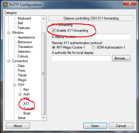 PuTTY config screen X11